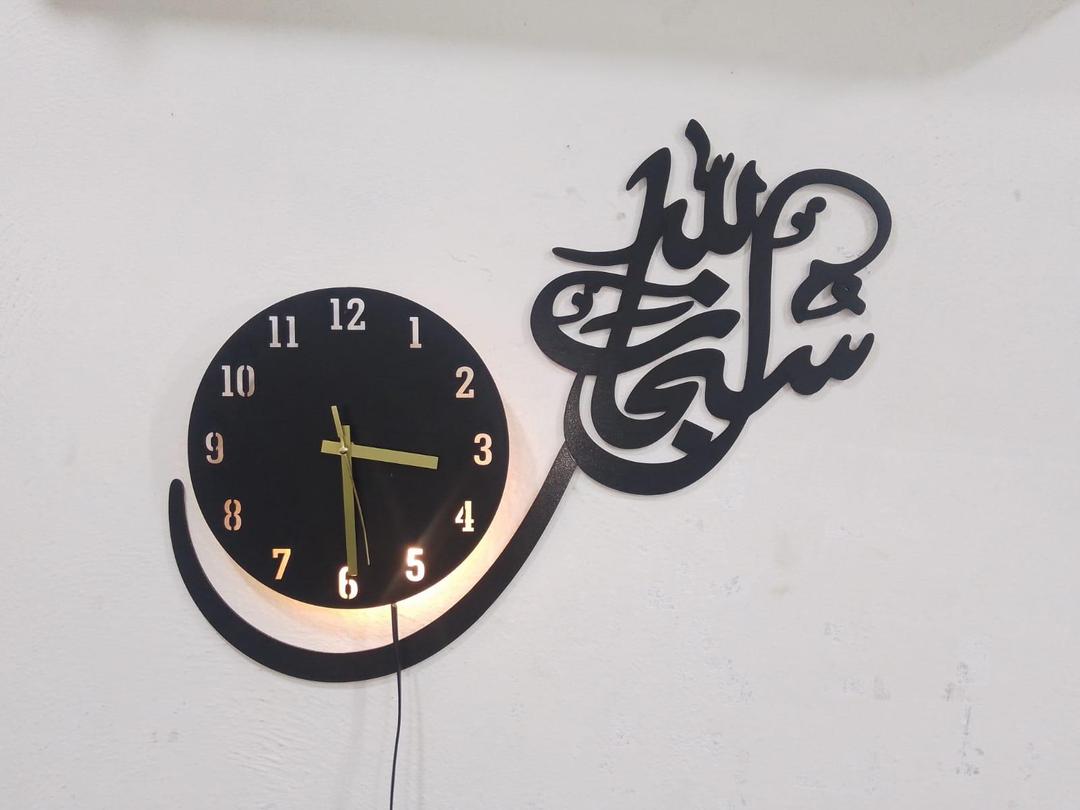 3d laser cut wooden wall clock with backlight