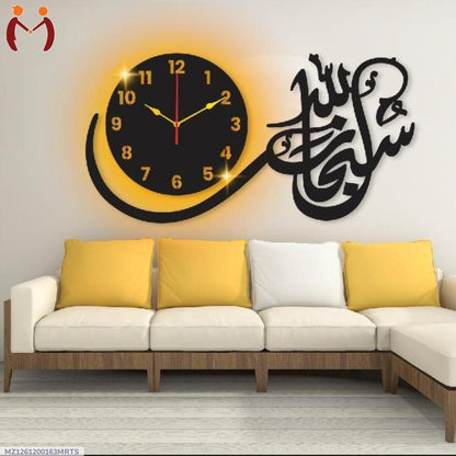 3d  laser cut wooden wall clock with  backlight